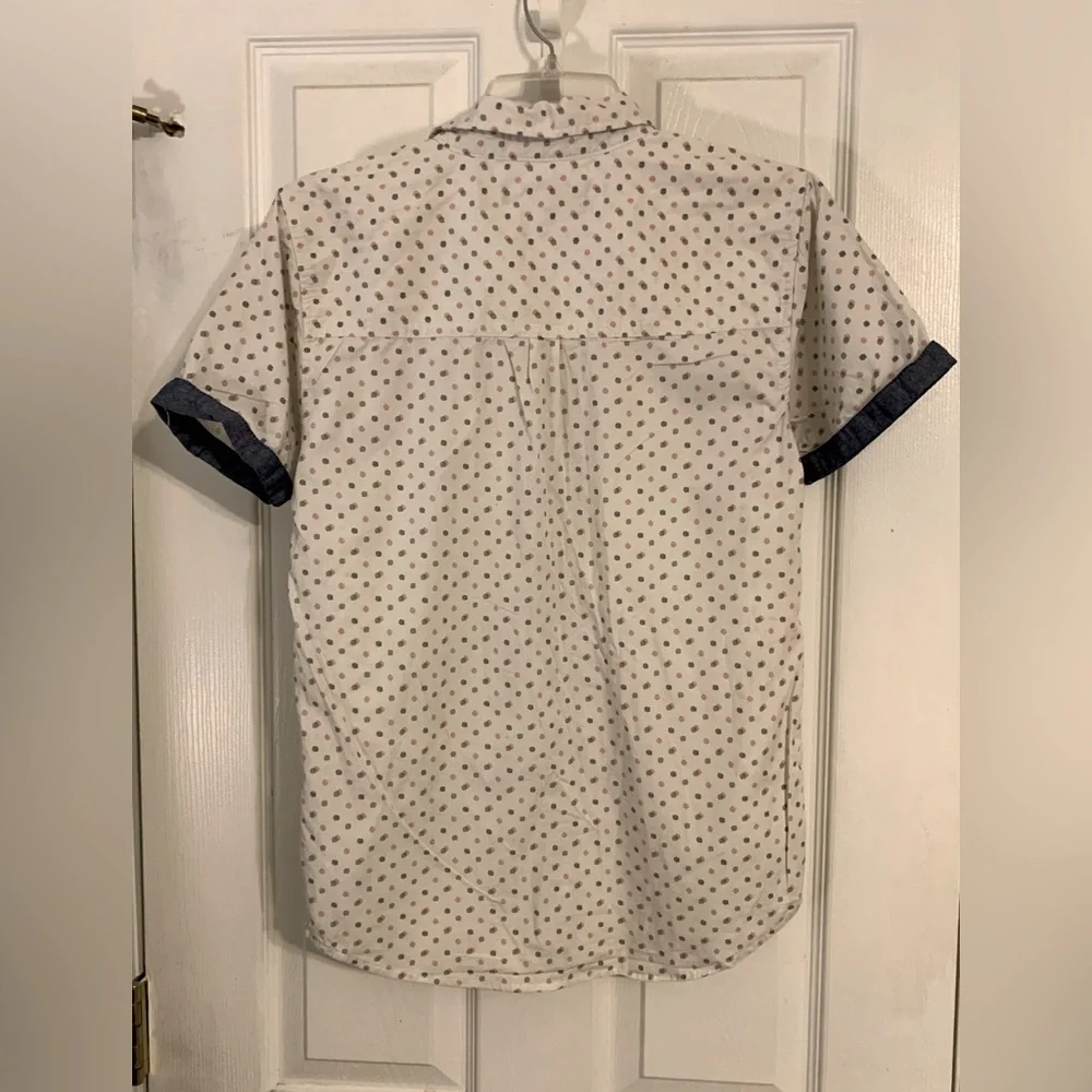 Ben Sherman White Short Sleeve Button-Down Shirt with Blue Trim